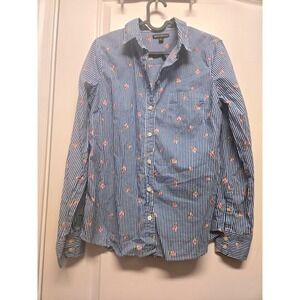 J.Crew Mercantile Womens Blue Striped Pink Floral Cotton Button Down Shirt S